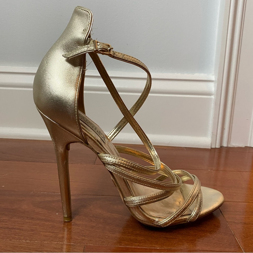 Badgley Mischka gold strappy sandal heels